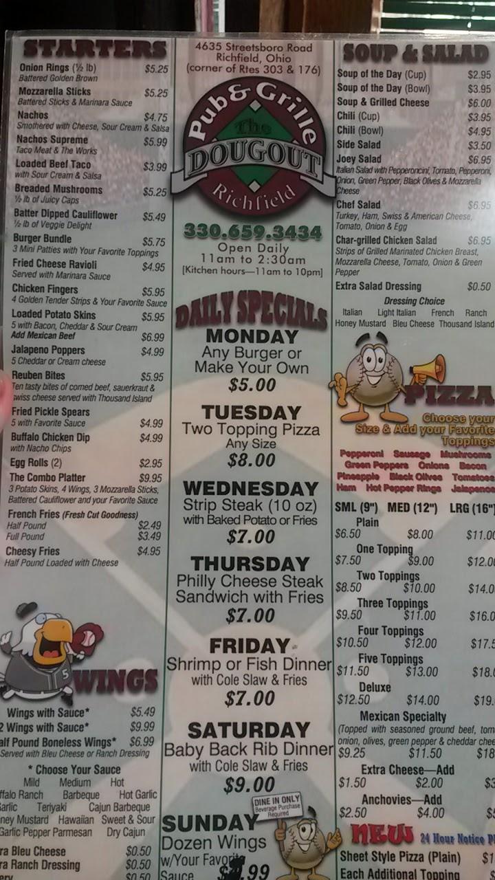 Menu at Doug Out Pub & Grill, Richfield