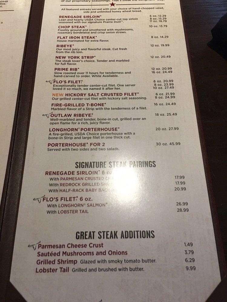 Menu at LongHorn Steakhouse, Fort Wayne