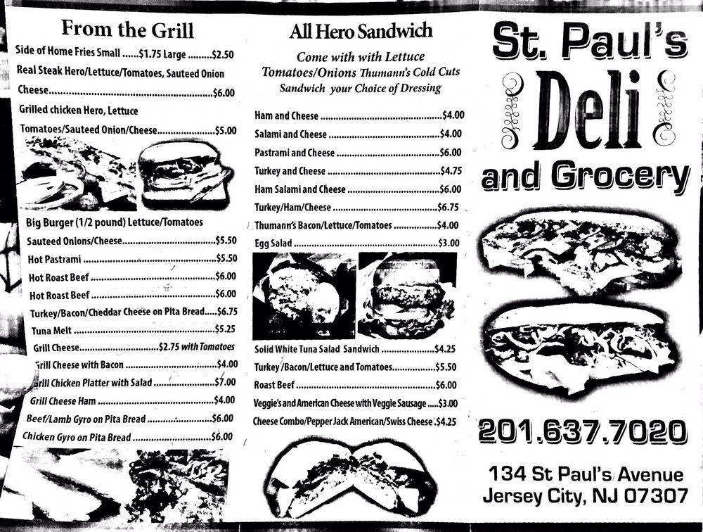 Menu at St. Pauls Deli & Grocery, Jersey City