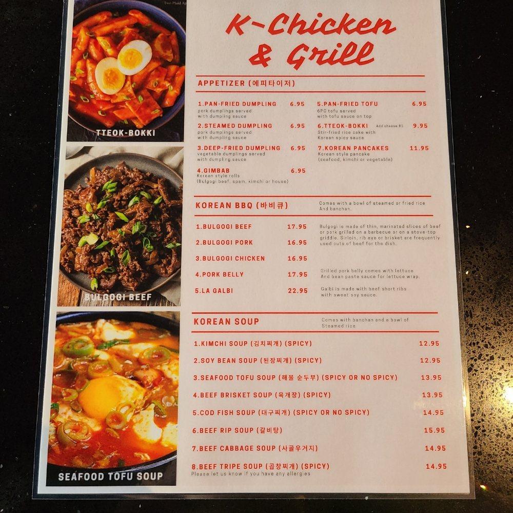 Menu at Kchicken & Grill Korean BBQ, Tampa