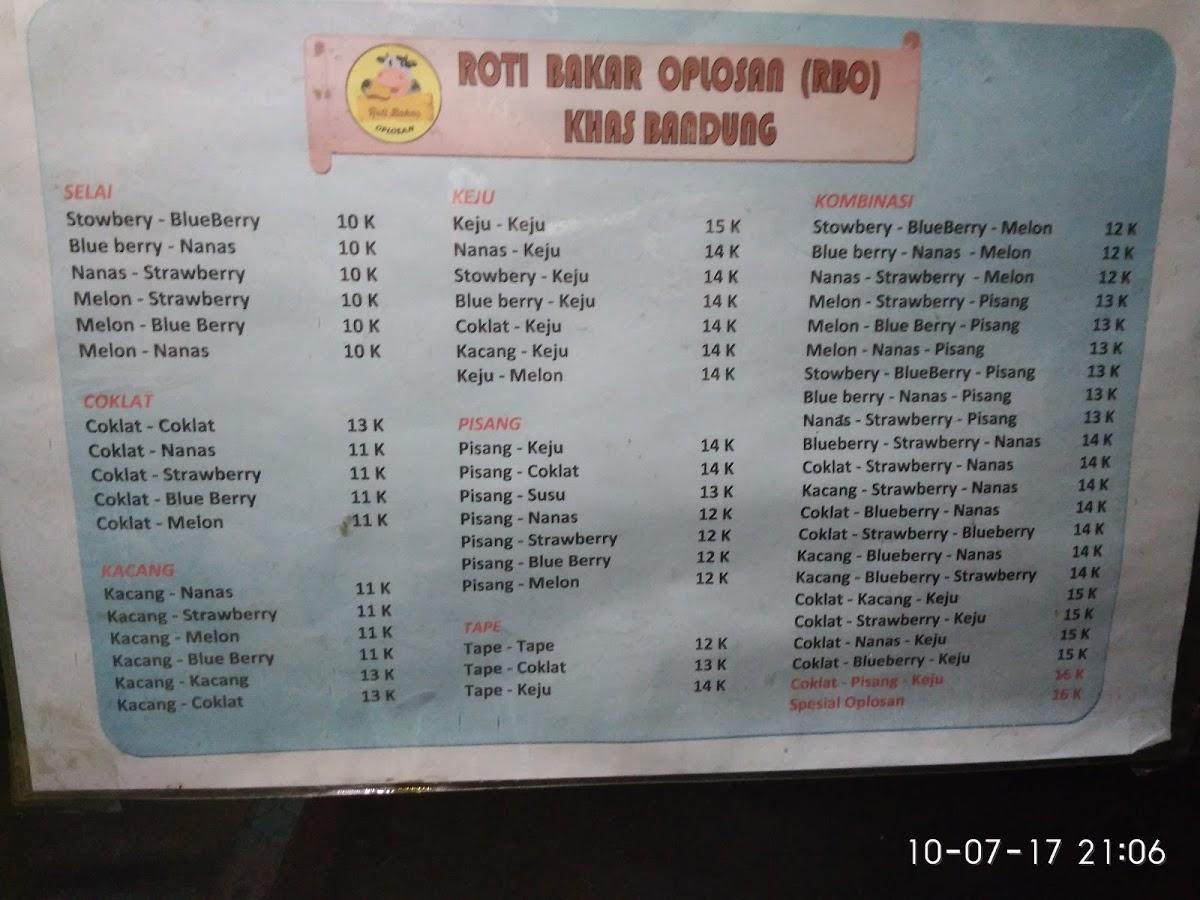 Menu at Roti Bakar Bandung [Roti Bakar Oplosan] restaurant, Pemalang