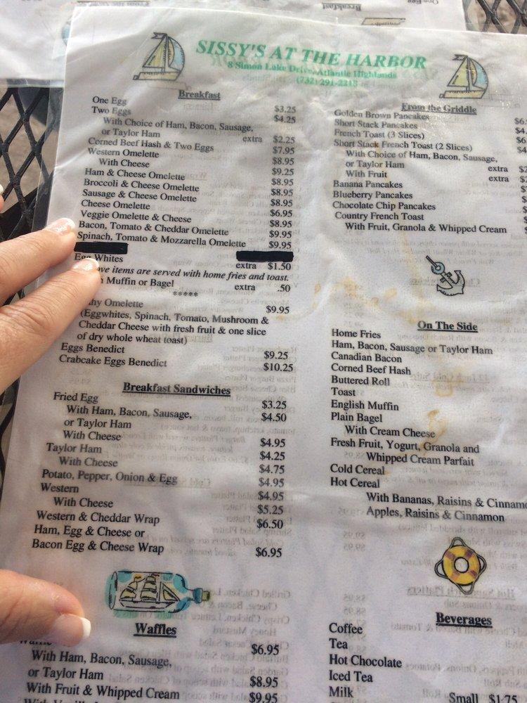 Menu at Sissy's At the Harbor restaurant, Atlantic Highlands