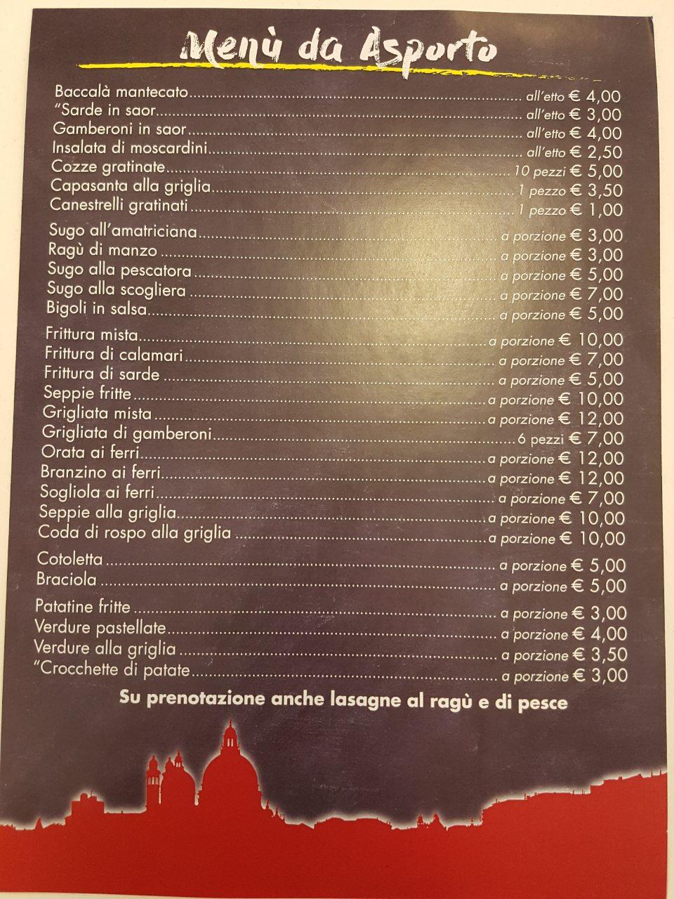 Menu Da Al Bacaro Veneziano Pub Bar Quarto D Altino