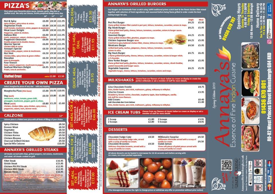 Menu at Annaya's Indian - Helensburgh restaurant, Helensburgh