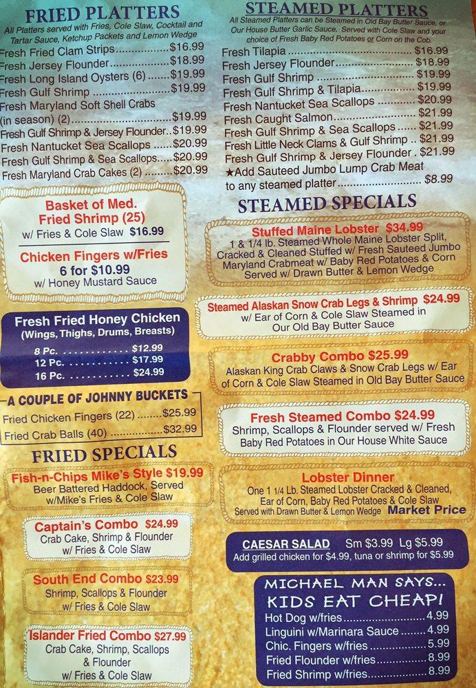 Menu at Mike's Seafood of Ocean City restaurant, Ocean City
