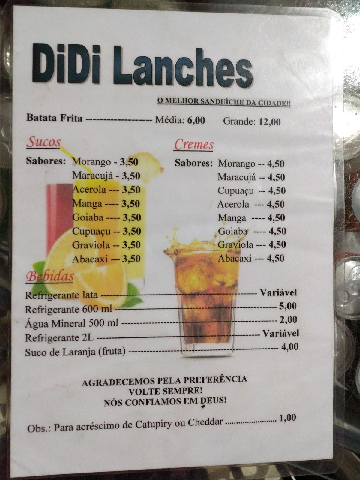 Didi Lanches cardápio