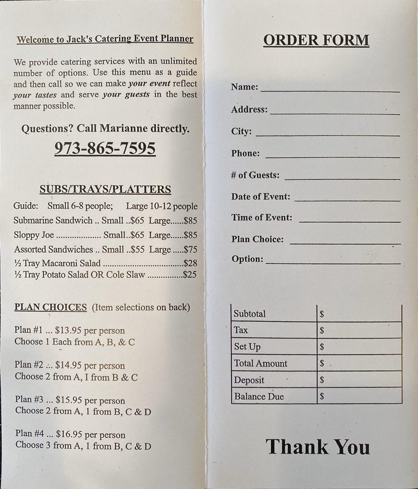 Menu at Jack's Cafe, Verona