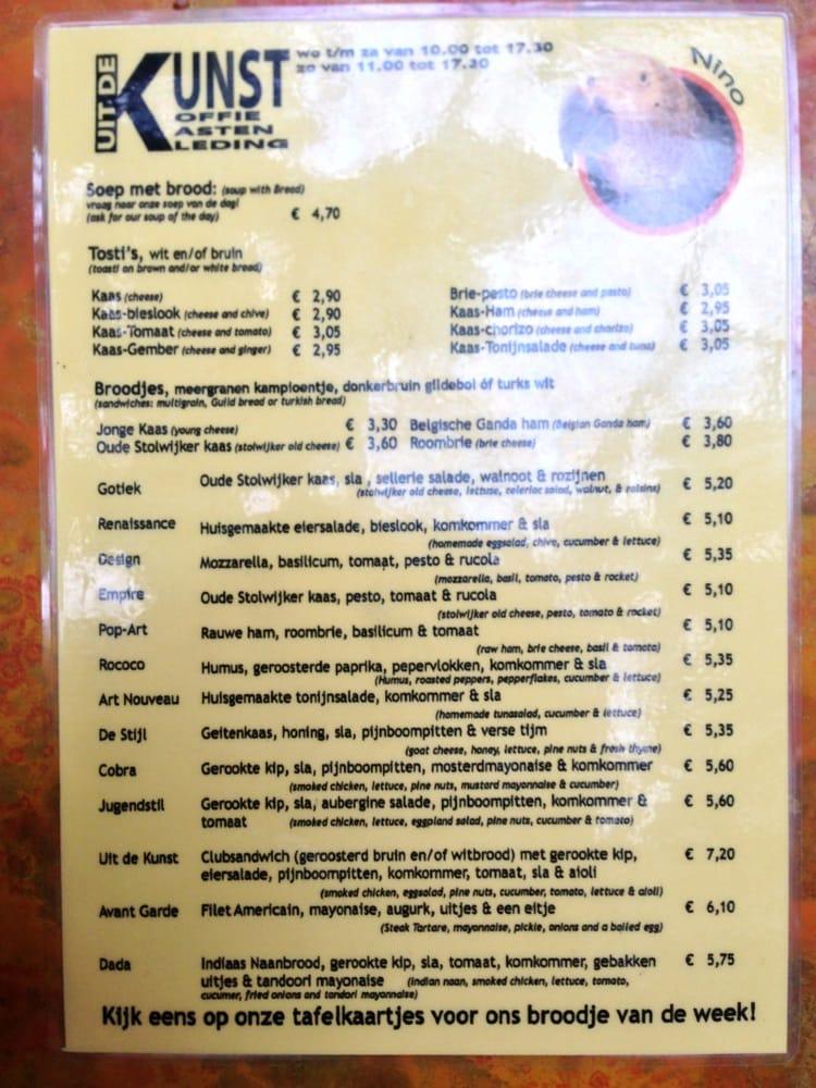 Menu at Galerie 'Uit De Kunst', Delft