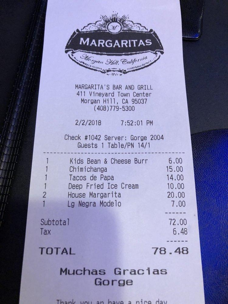 Menu at Margarita's Bar & Grill, Hill