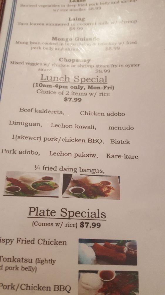 Menu at D' Pinoy Joint Flamingo restaurant, Las Vegas, W Flamingo Rd