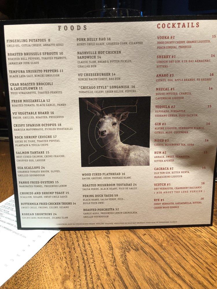 Menu at VU Rooftop Bar, Chicago