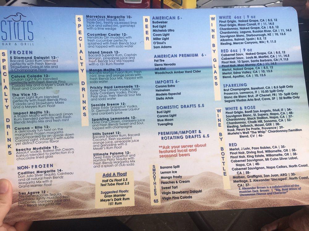 Menu at Stilts Bar & Grill, Marco Island
