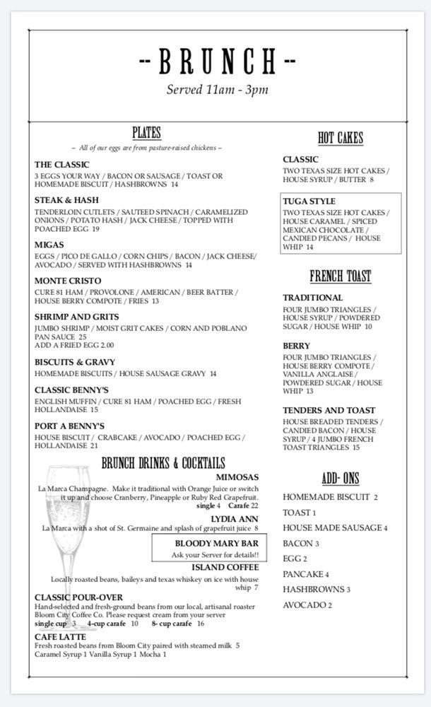 Menu at Tortuga's Saltwater Grill steakhouse, Port Aransas