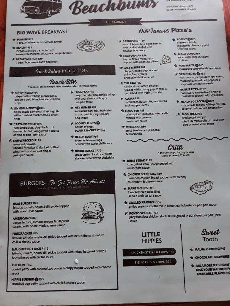 Menu At Beach Bums Restaurant Westbrook