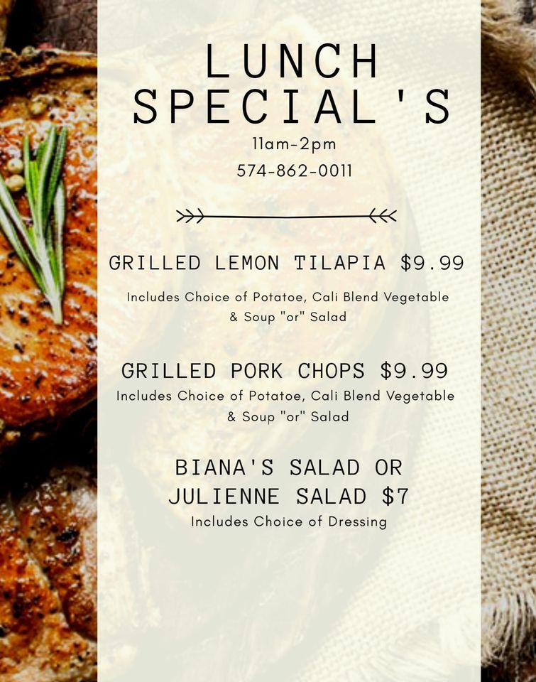 Menu at Bianas Diner restaurant, Wakarusa