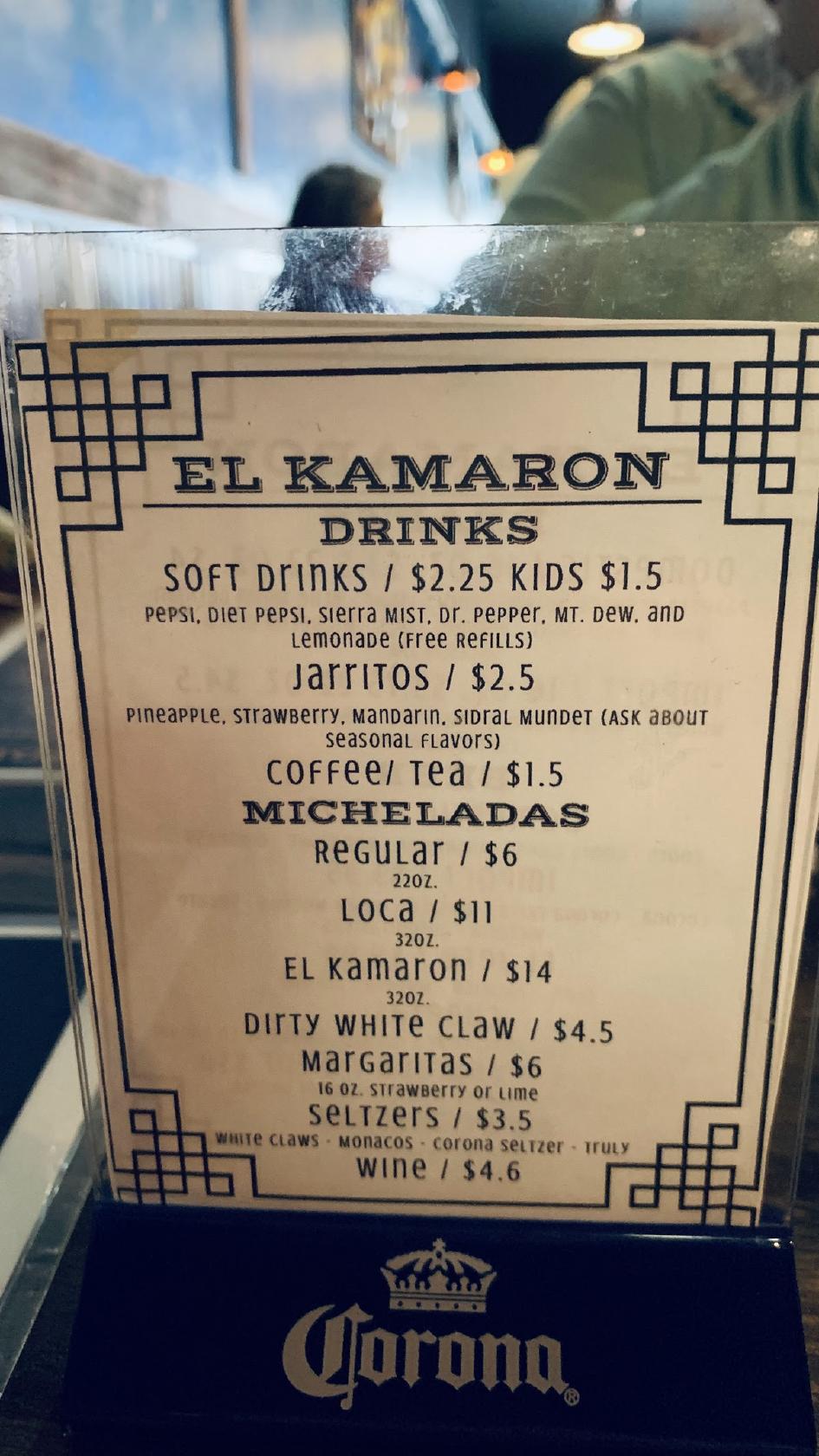 Menu at El Kamaron restaurant, Payette