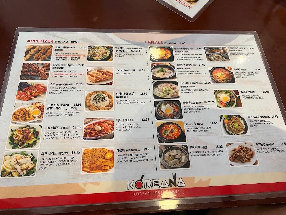 Menu au Koreana Korean Restaurant, Coquitlam