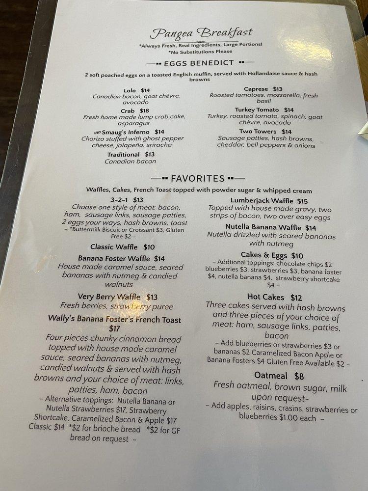 Menu at Pangea Cafe, Waconia, 37 W 1st St