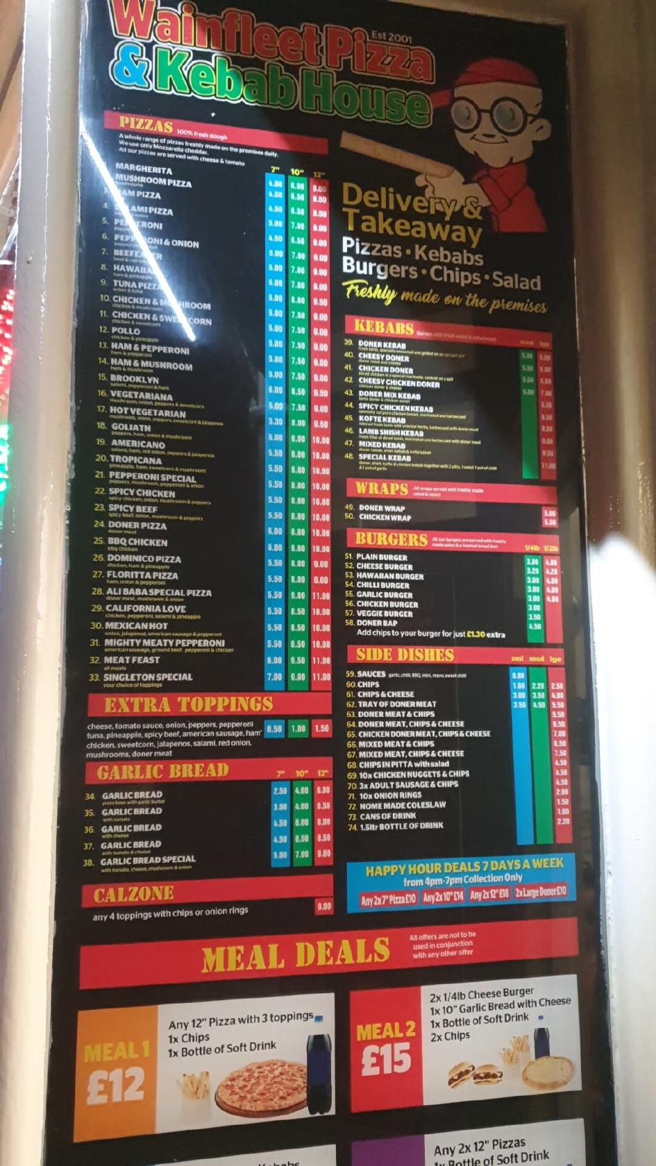Menu at Wainfleet Kebab House pizzeria, Burgh le Marsh