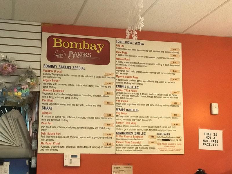 Menu at Bombay Bakers fast food, Brampton