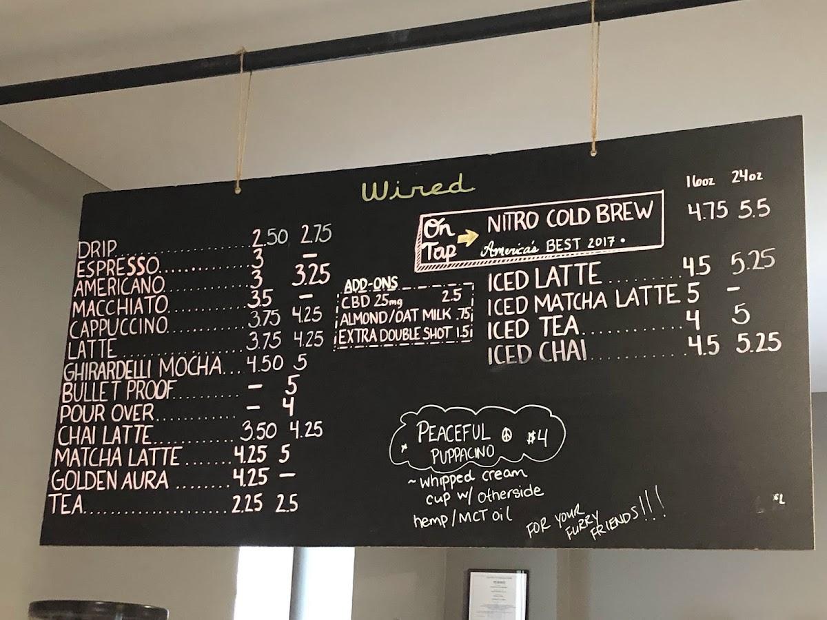 Menu at Wired Coffee Roasters, Saratoga Springs