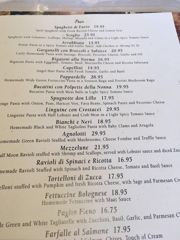 Menu at Il Pastaio restaurant, Beverly Hills