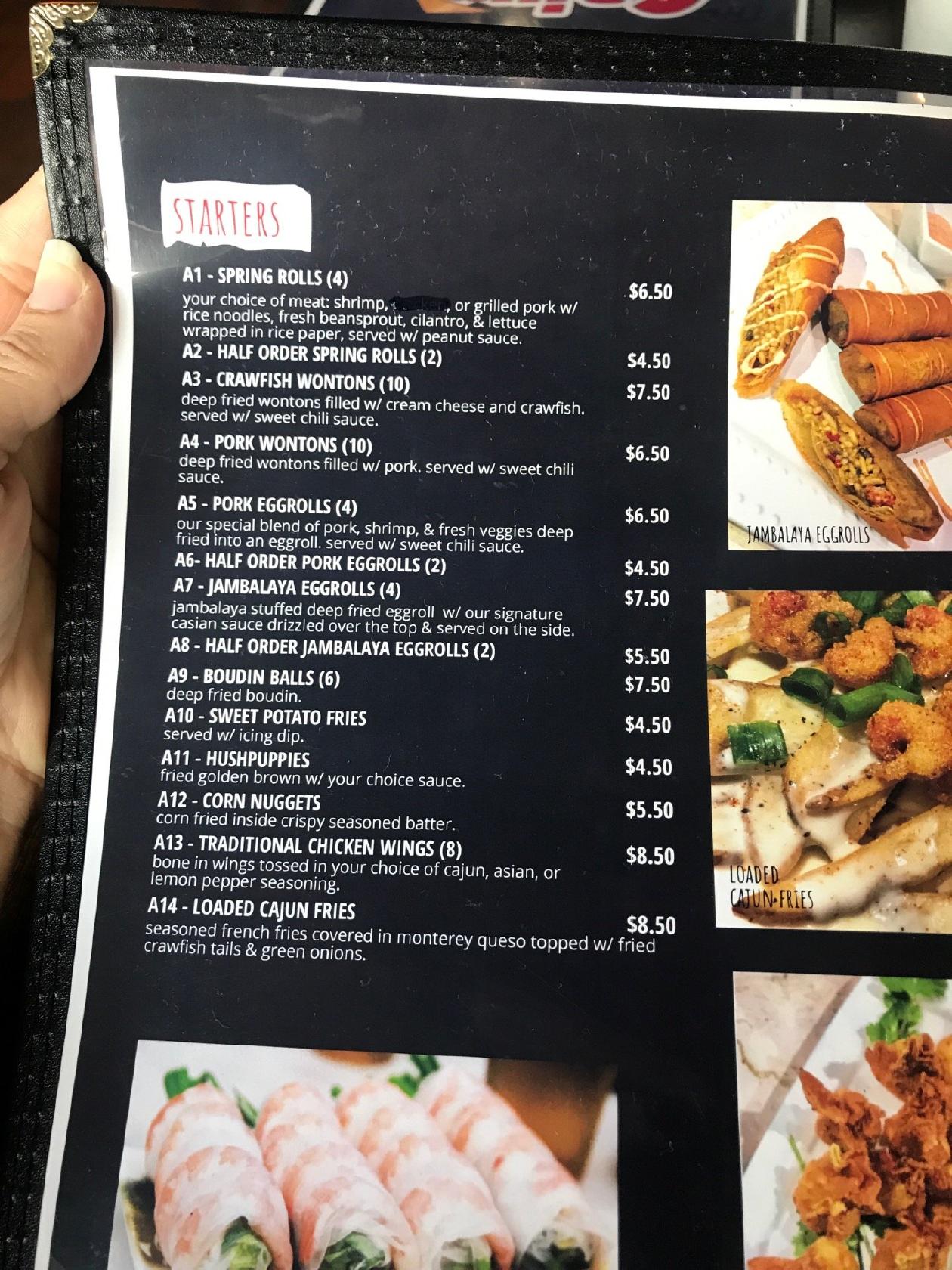 Menu at The Cajun Asian restaurant, Bossier City