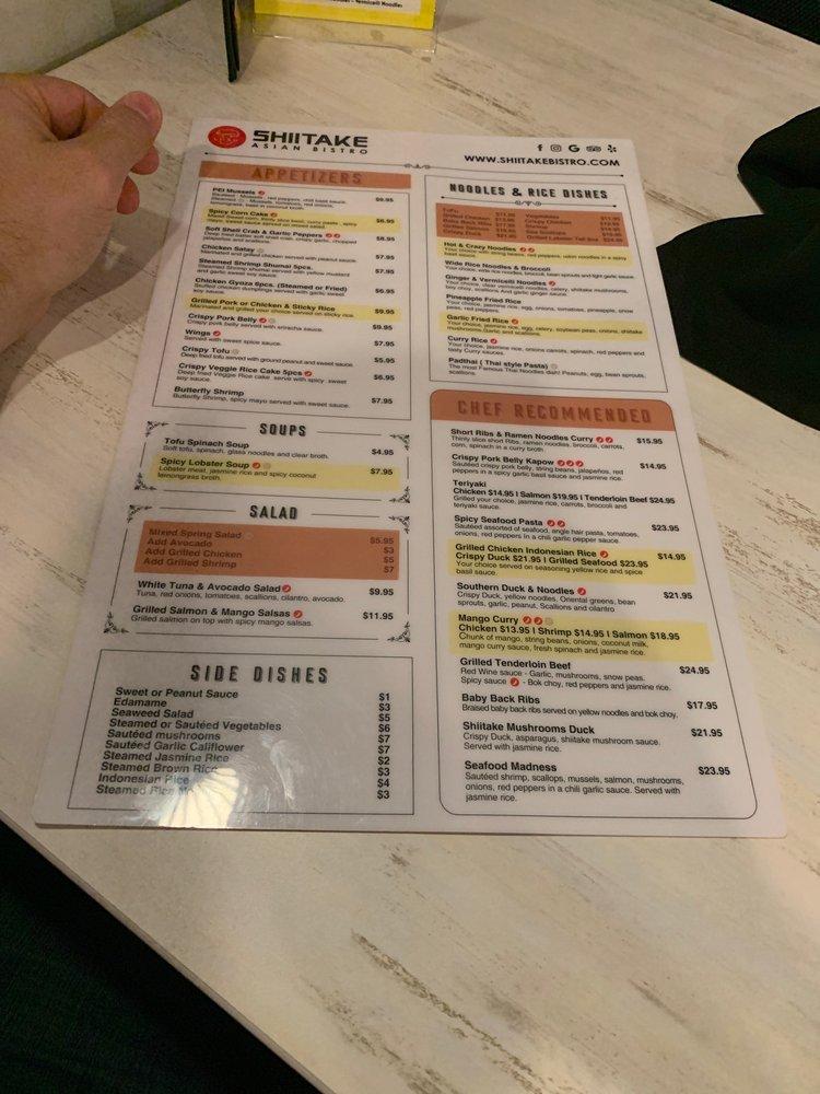 Menu at Shiitake Asian Bistro restaurant, Delray Beach