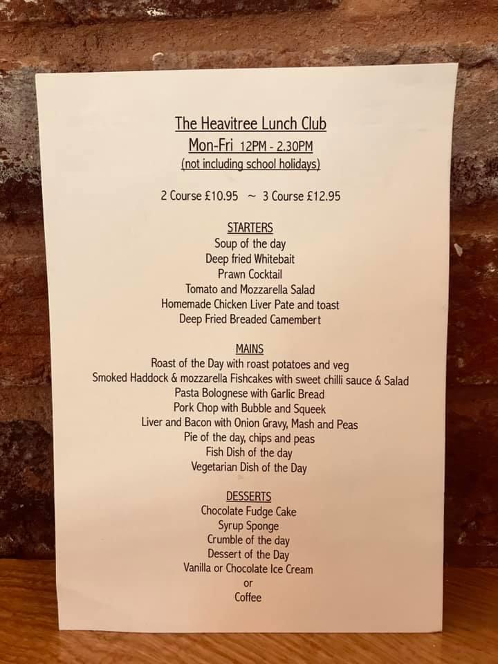 Menu at The Heavitree Pub, Exmouth
