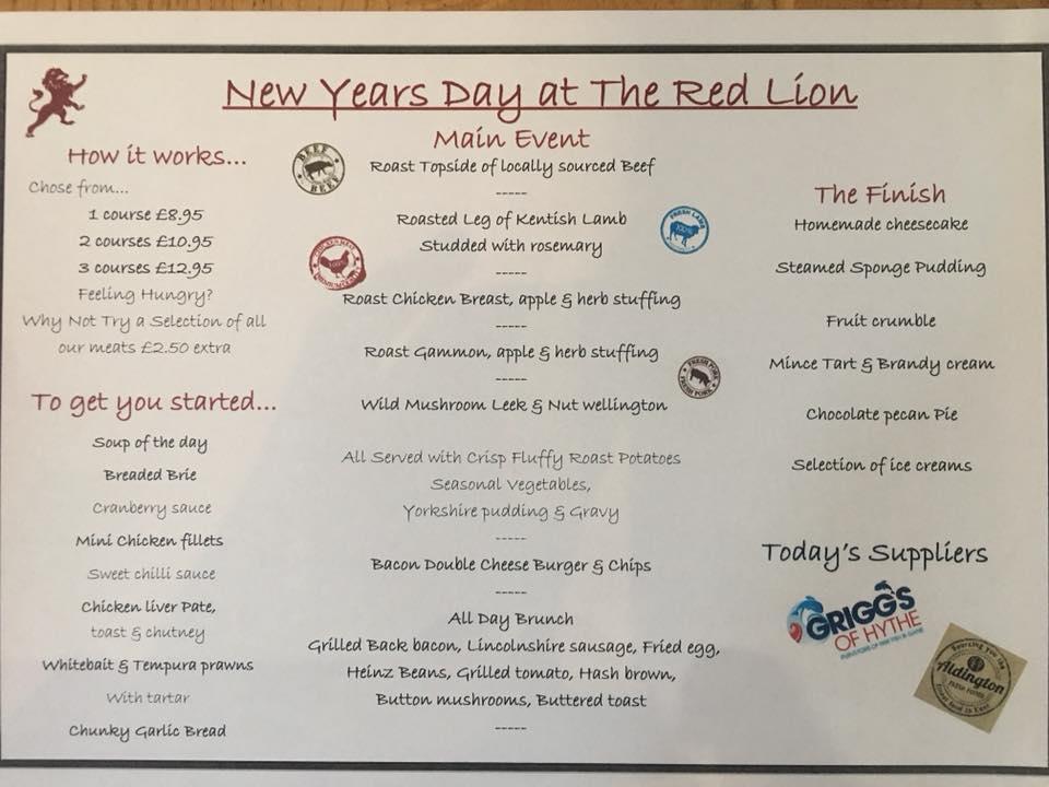 Menu at The Red Lion pub & bar, Hythe