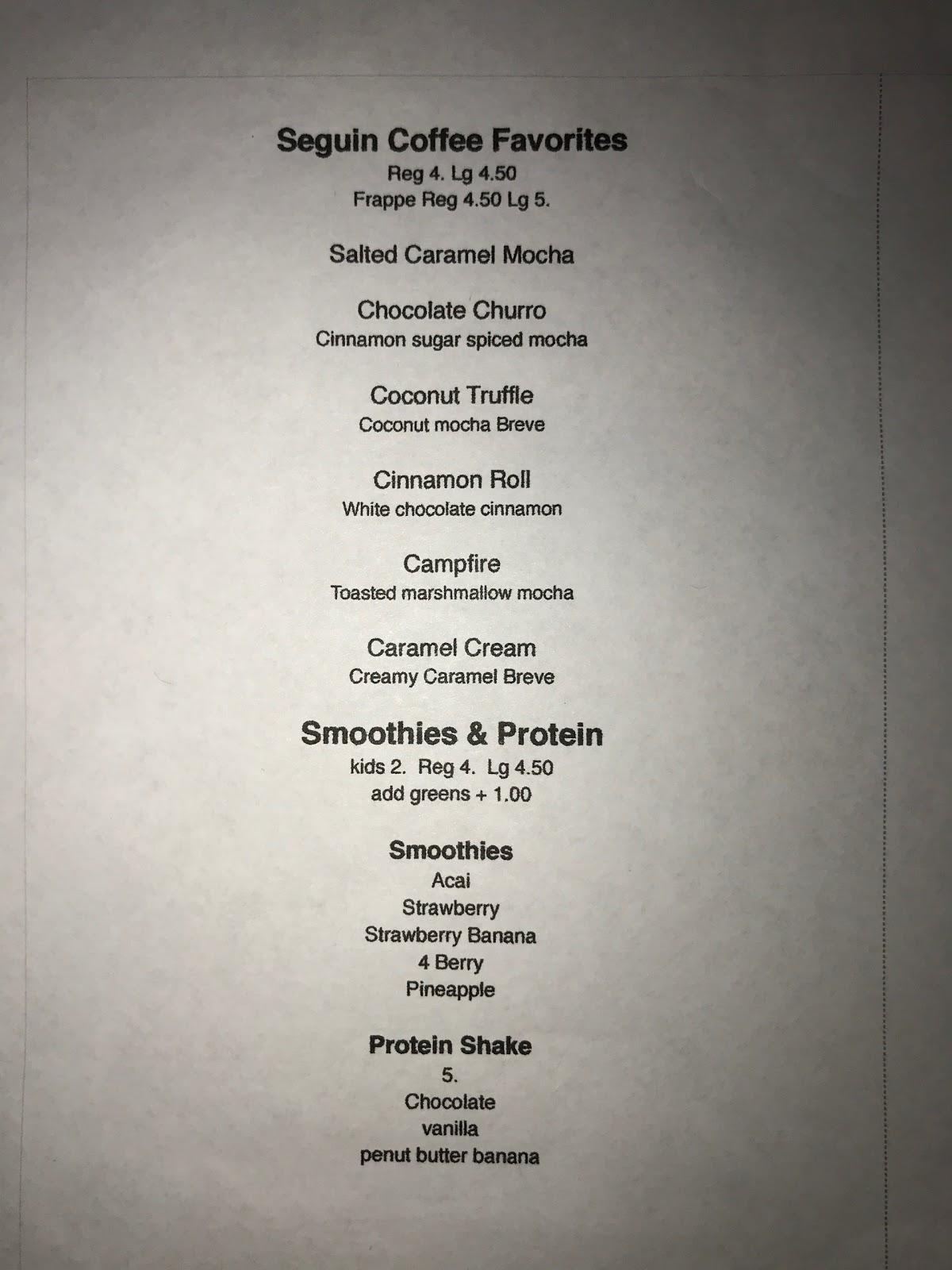 Menu at Seguin Coffee Company pub & bar, Seguin