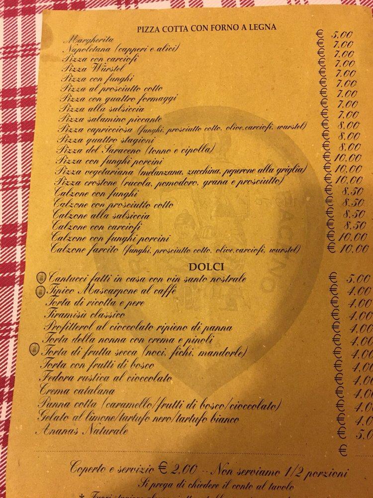 Menu at Trattoria Il Saraceno pizzeria Arezzo