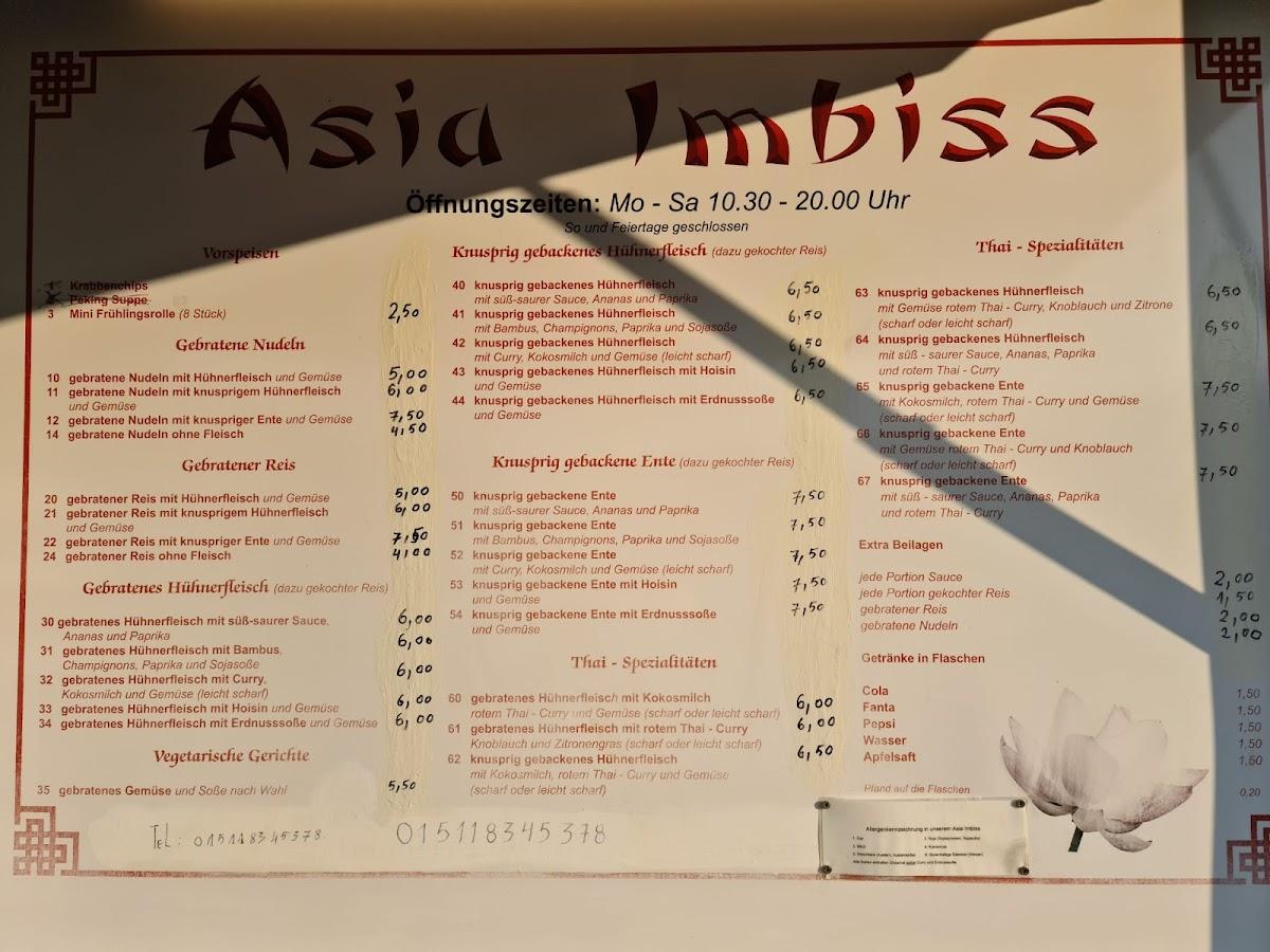 Speisekarte Von Asia Imbiss Restaurant H Xter