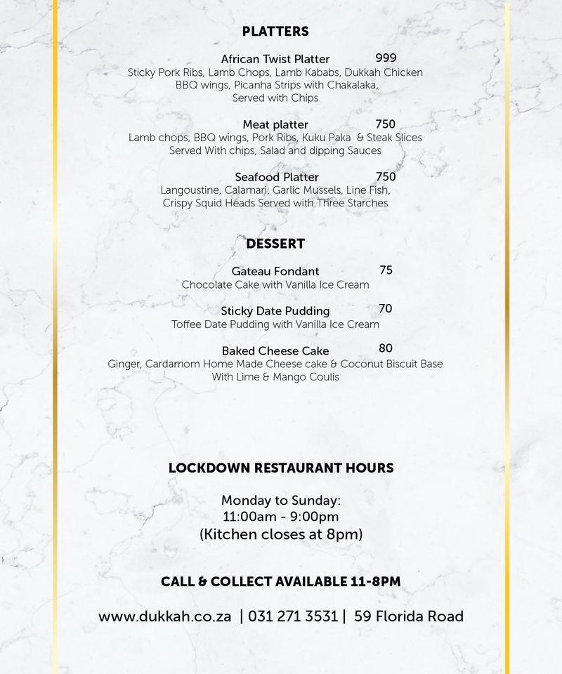Speisekarte von Dukkah Restaurant & Bar, Durban