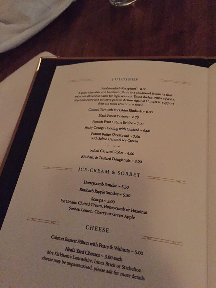 Menu at Hawksmoor Manchester steakhouse, Manchester