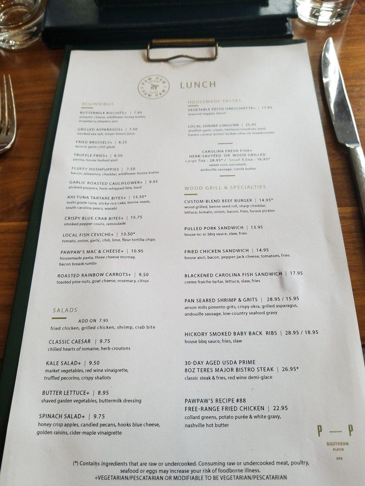 Menu at Pawpaw pub & bar, Charleston, 209 E Bay St