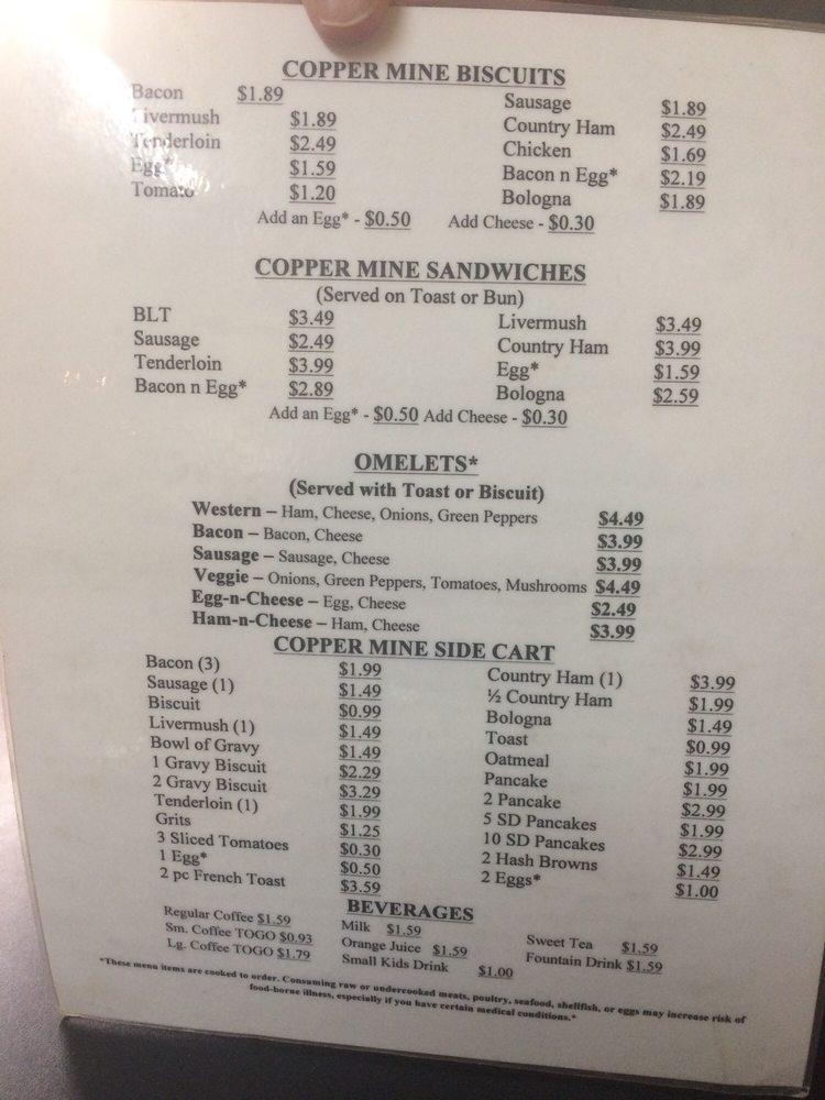 Menu at Copper Mine Grill cafe, USA, NC-88