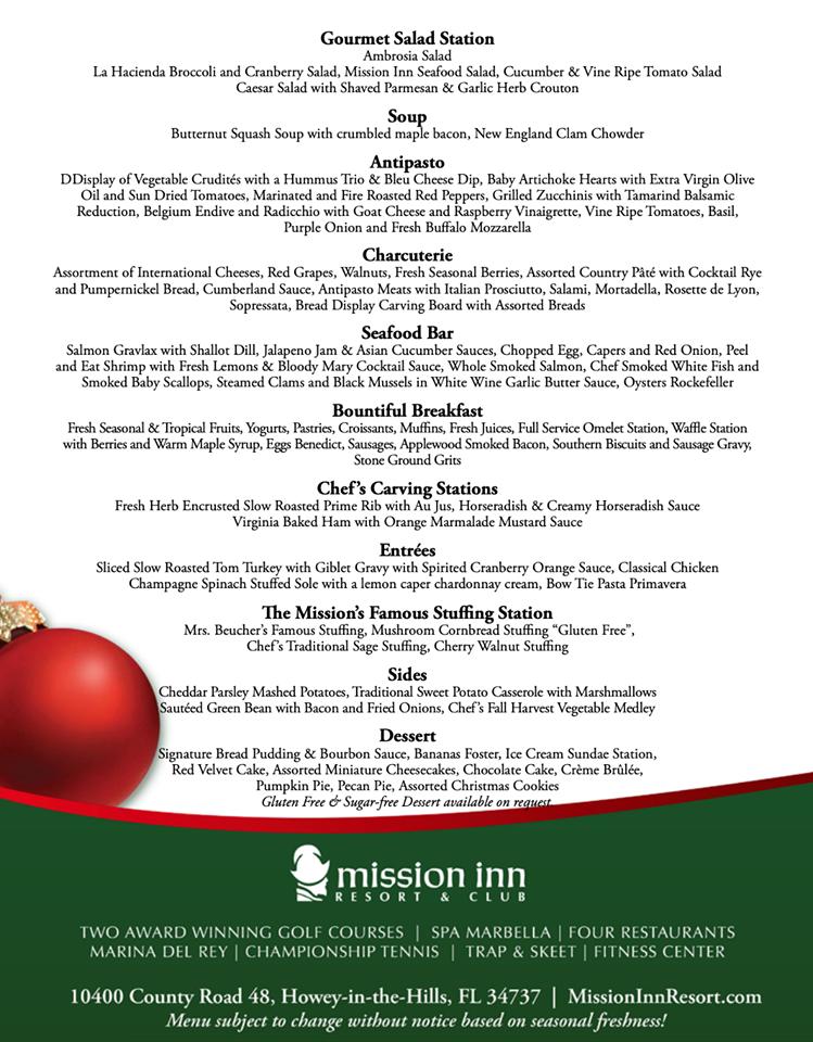 Menu at Mission Inn Resort & Club, HoweyintheHills