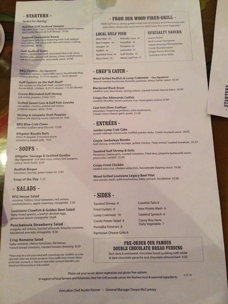 Menu at Red Fish Grill restaurant, New Orleans