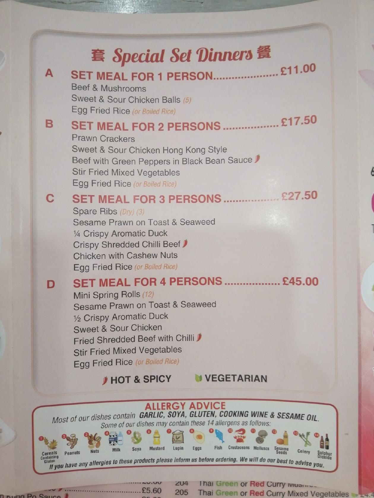 Menu at Tang's Takeaway Mill Hill restaurant, London, 649C Watford Way