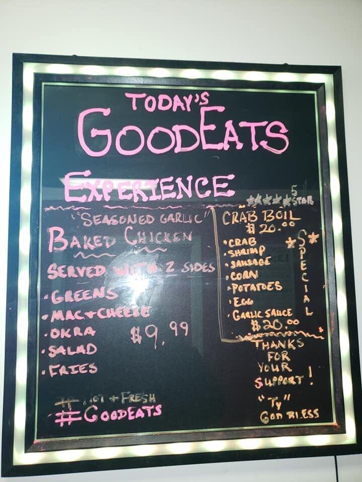 Menu at Family Ty's "Good Eats" restaurant, Pensacola