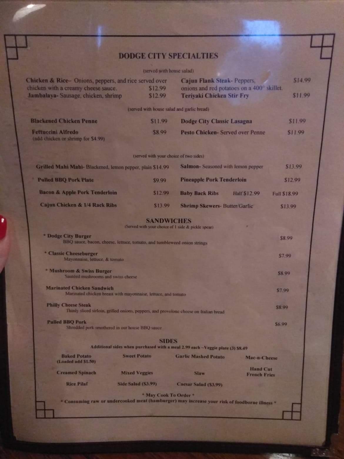 Menu at Dodge City Steakhouse Wilkesboro, Wilkesboro, Winkler Mill Rd Ext