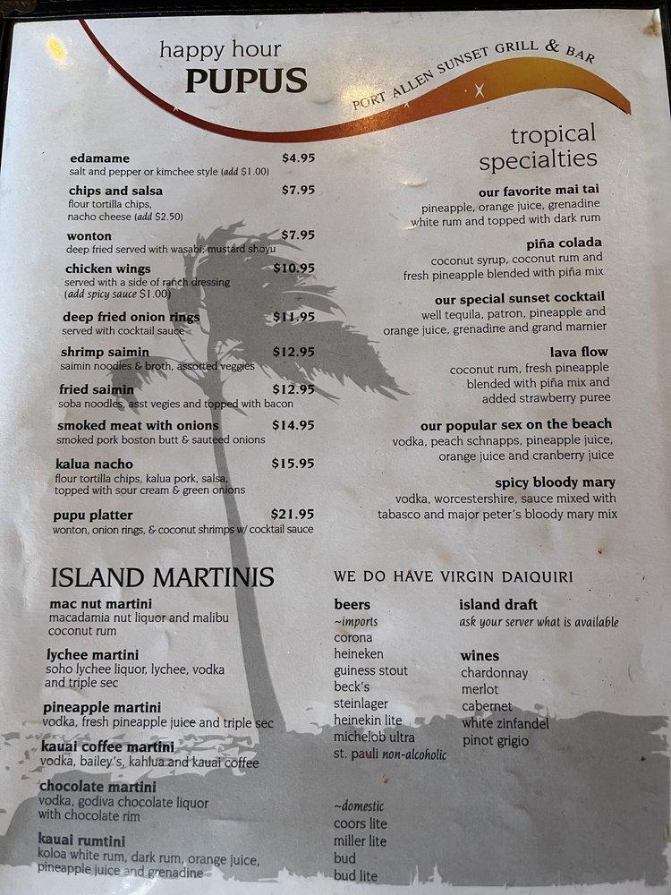 Menu at Port Allen Sunset Grill & Bar, Eleele