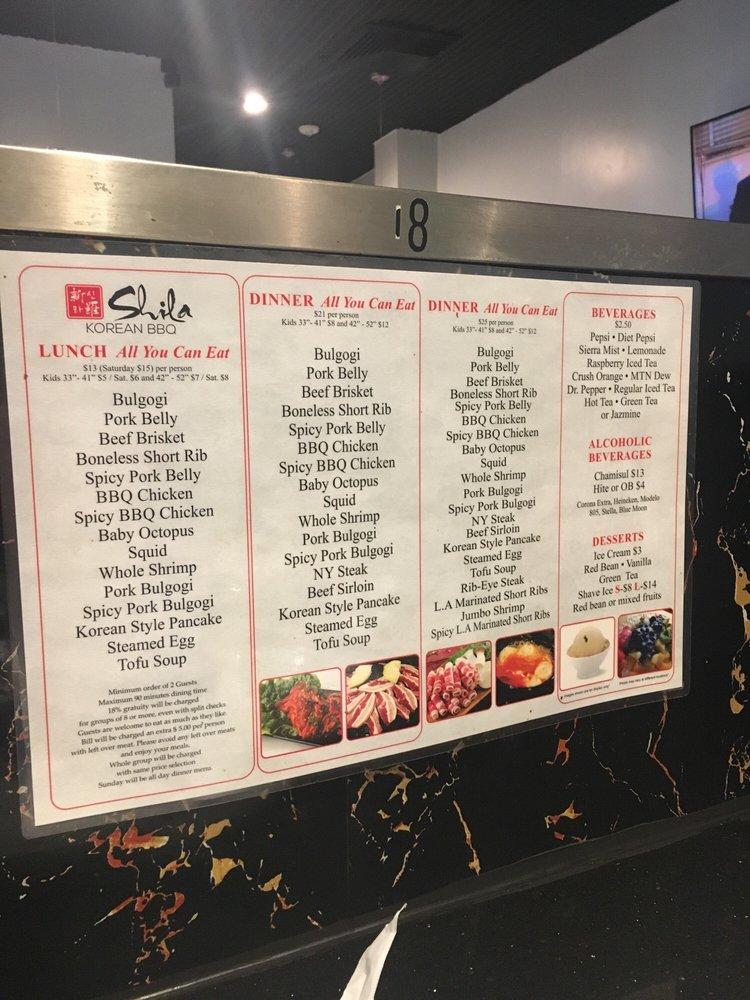 Menu at Shila Korean BBQ, Fresno, W Shaw Ave