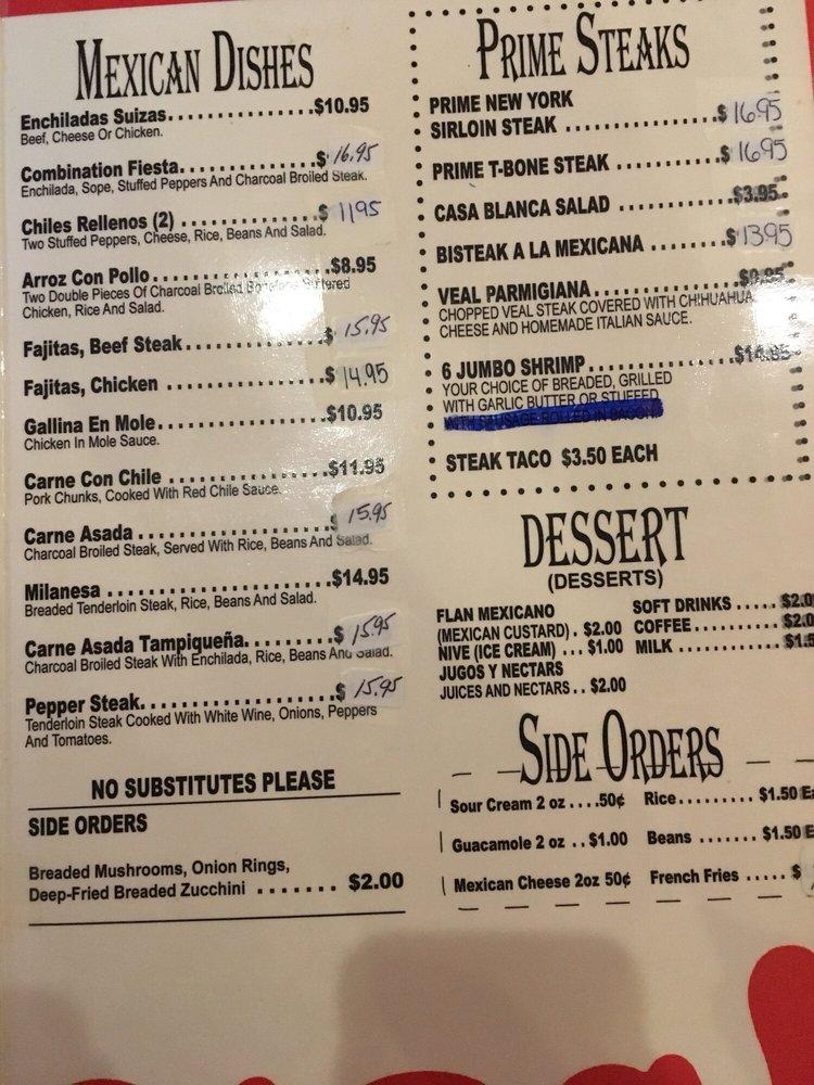Menu at Casa Blanca Restaurant & Banquets, East Chicago