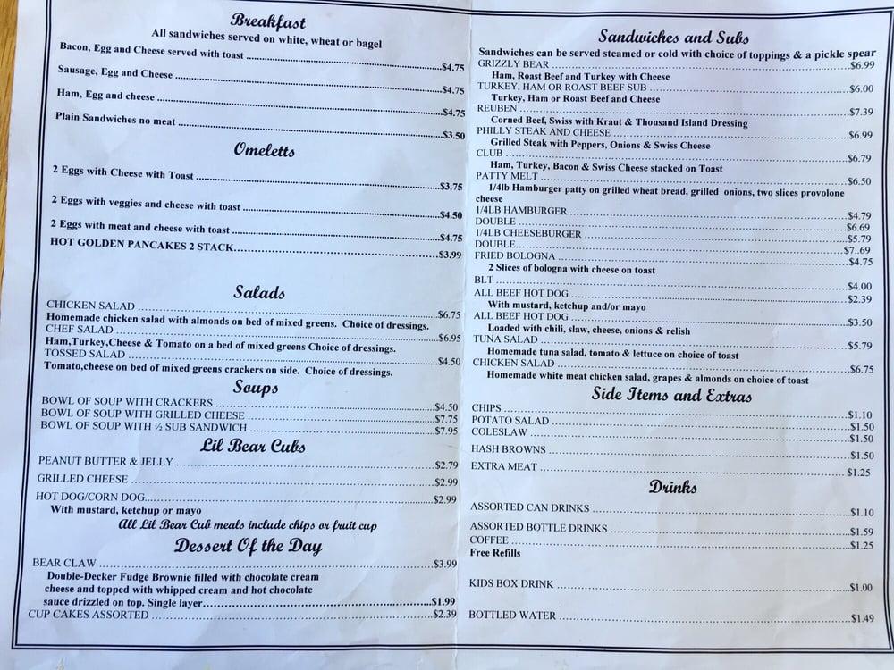 Menu at Lil Black Bear Cafe, Pigeon Forge