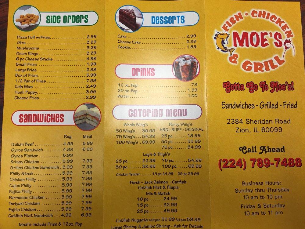 Menu at Moe's Fish Chicken & Grill restaurant, Zion