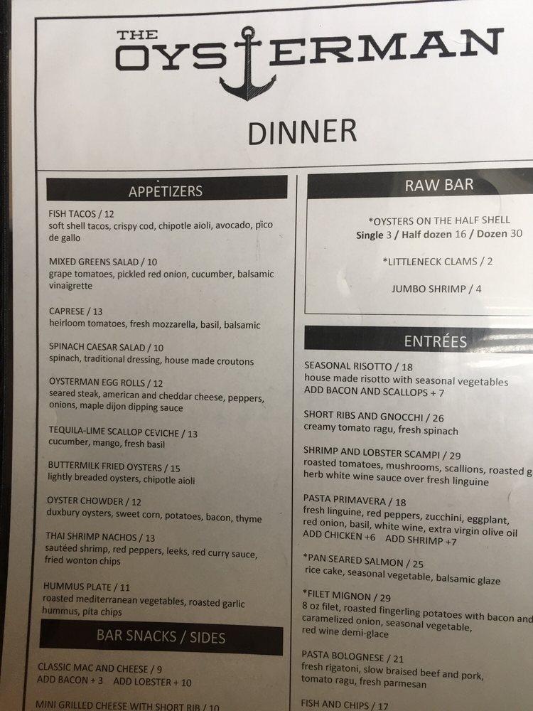 Menu at The Oysterman pub & bar, Duxbury