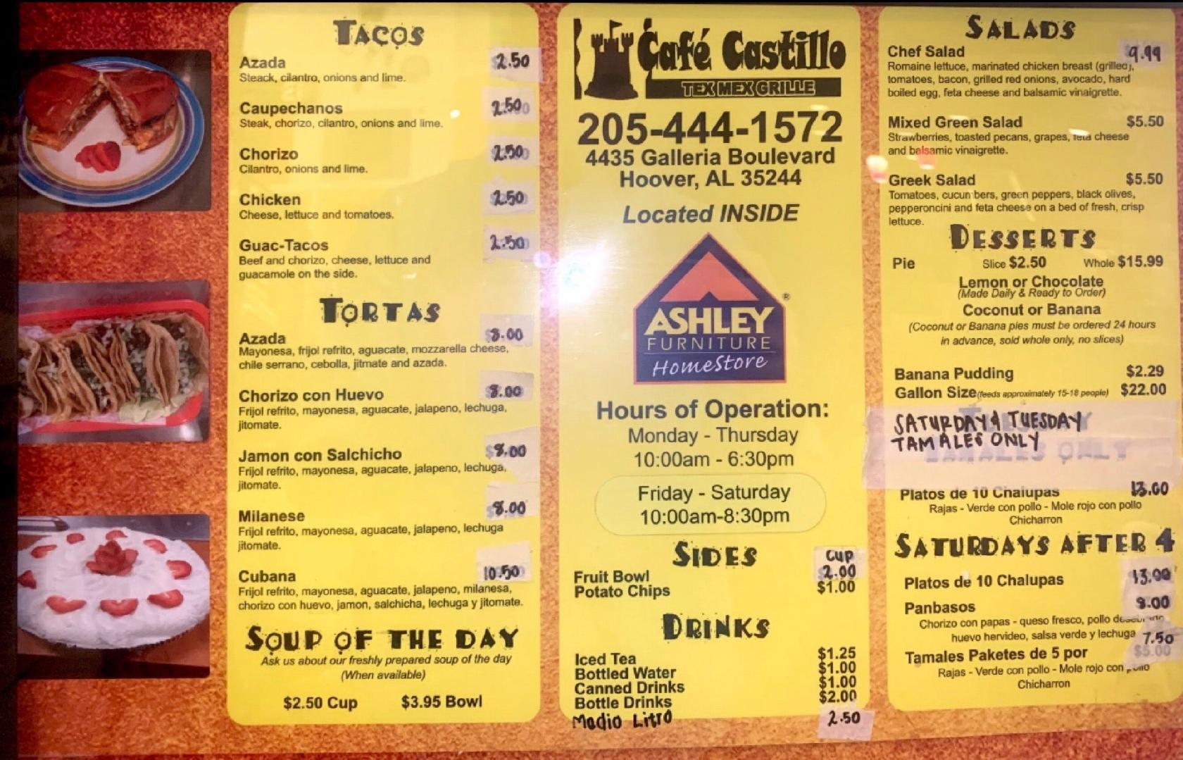 Menu at El Gran Cafe Castillo, Birmingham