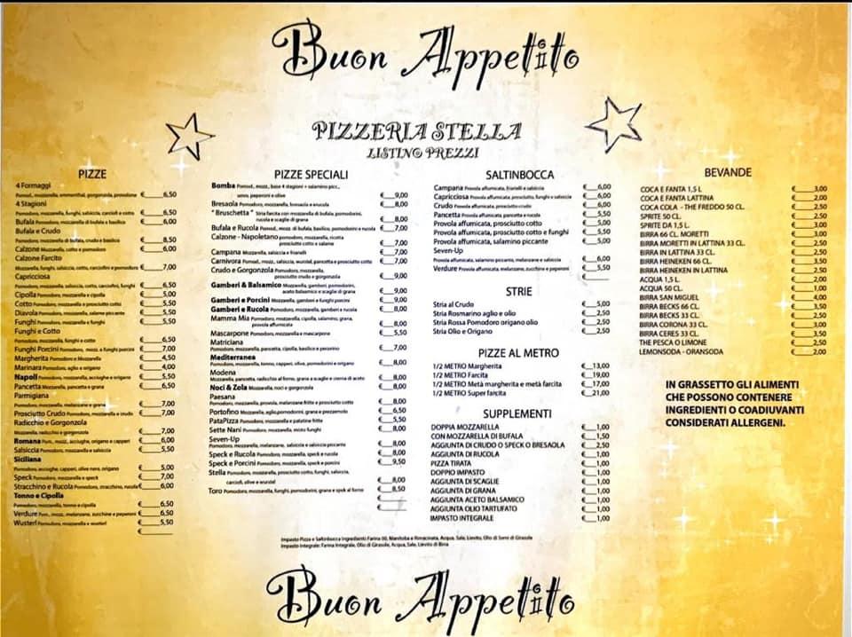 Menu da Pizzeria Stella, Bomporto